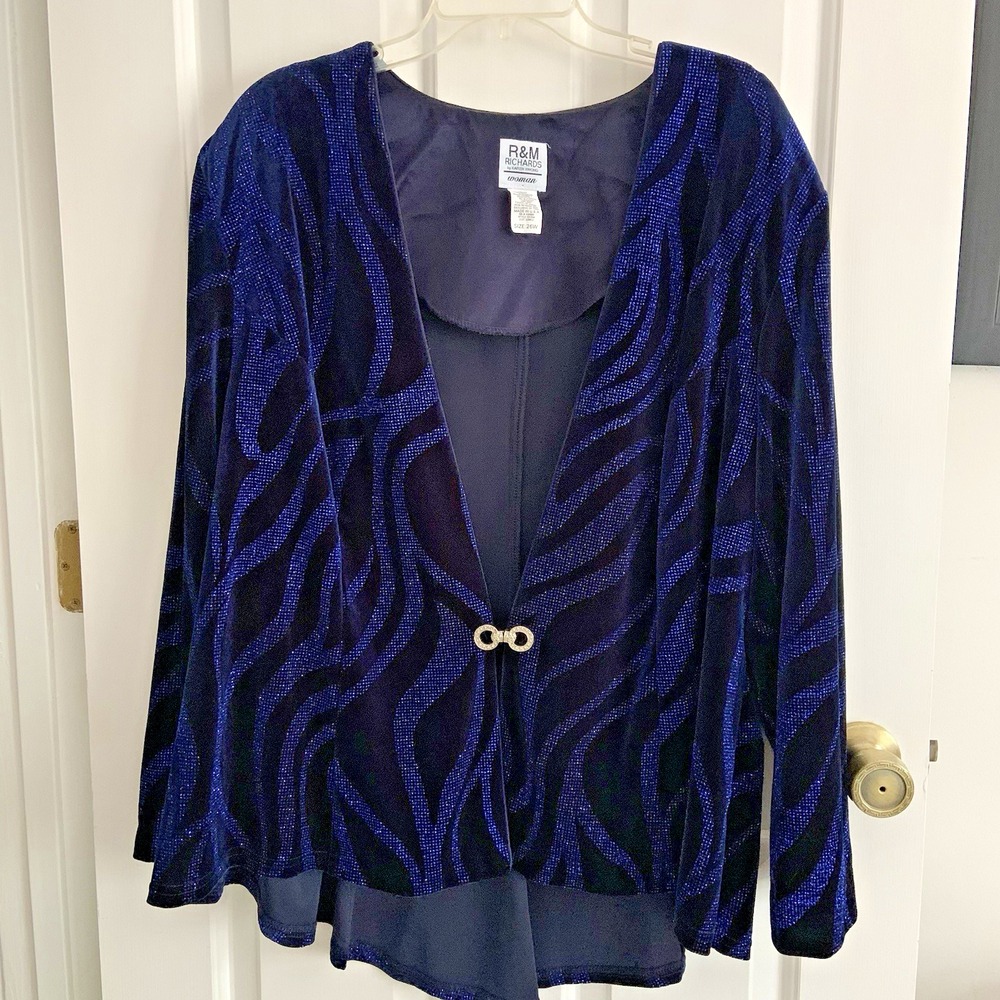 Vintage Velvet w Glitter Evening Jacket Size 26W Blue Steampunk Festival Holiday